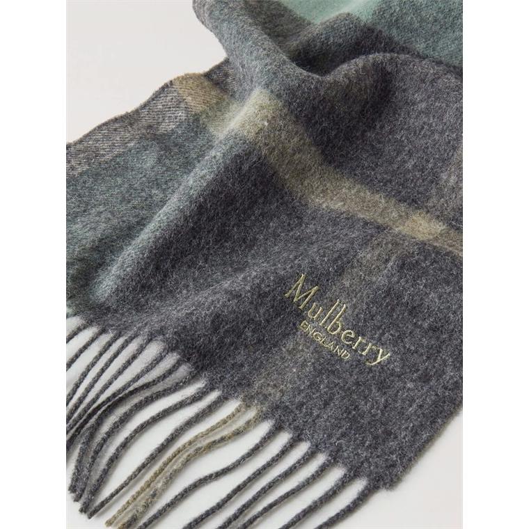 Mulberry Small Check Lambswool Scarf Olive Green 